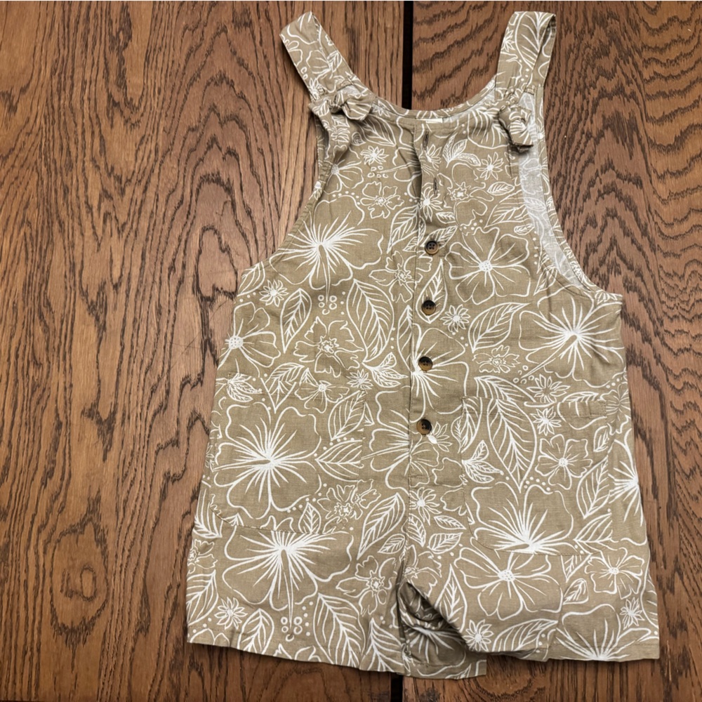 Floral Tan‎ Kids One Piece Overall / Romper Shorts